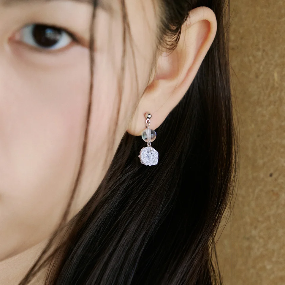 Clear and silver drop earring
