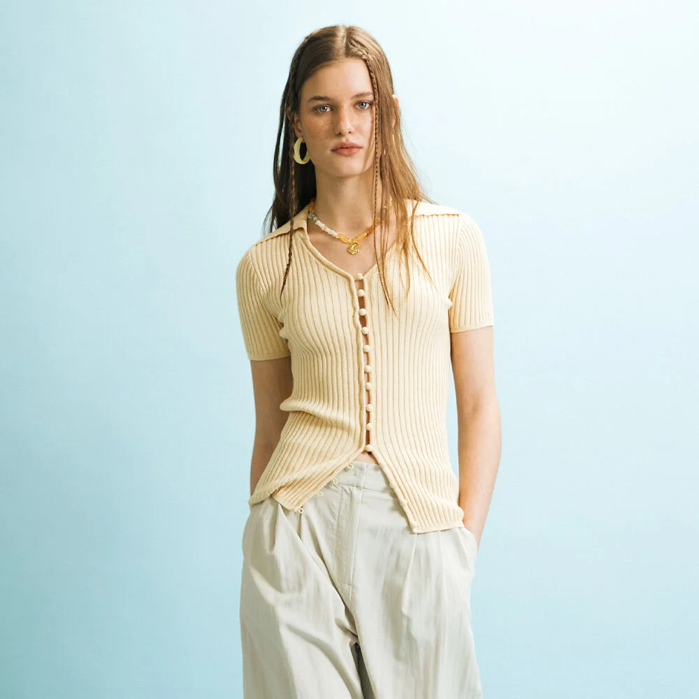 BUTTON SLIM CARDIGAN - YELLOW