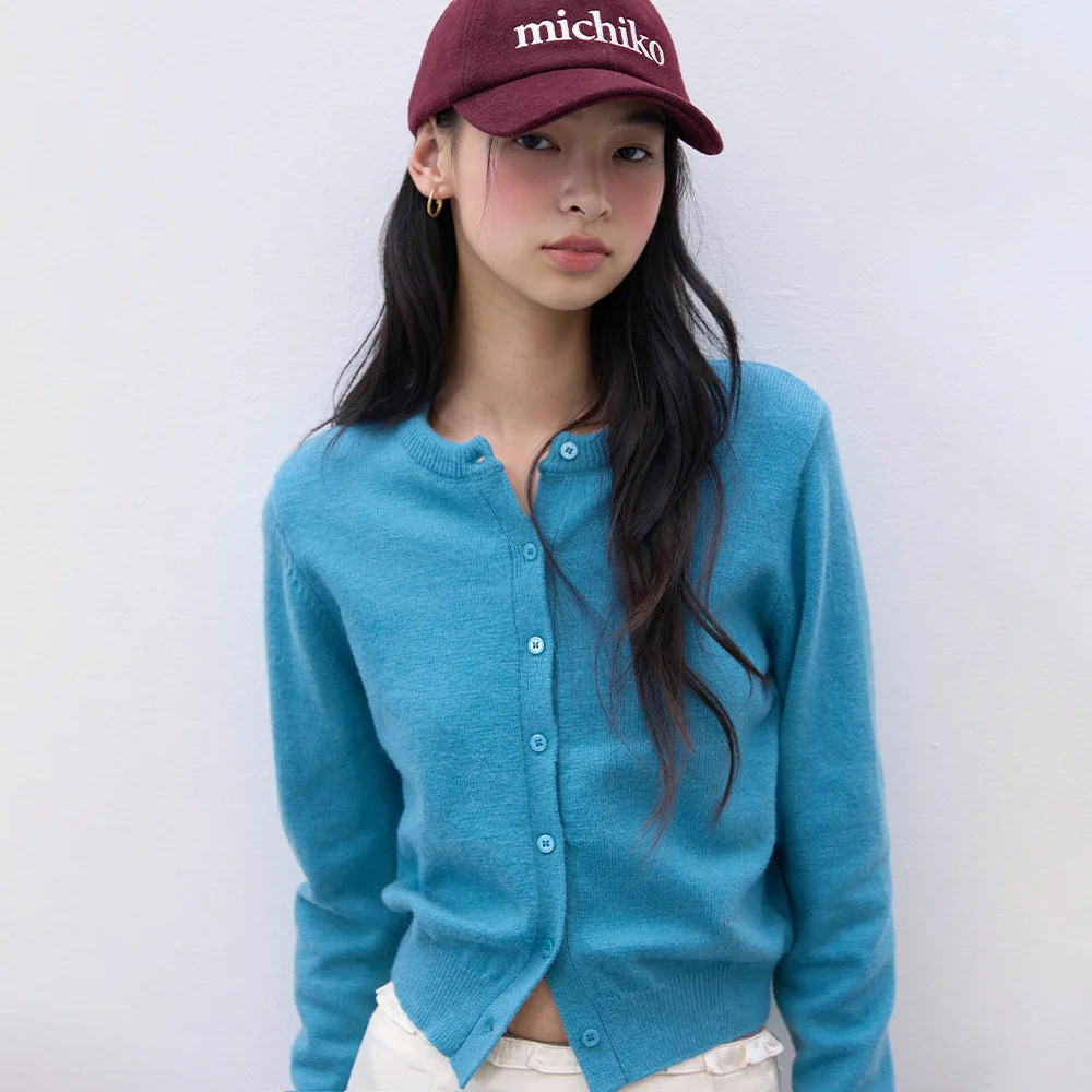 Essential Wool Knit Cardigan Teal blue
