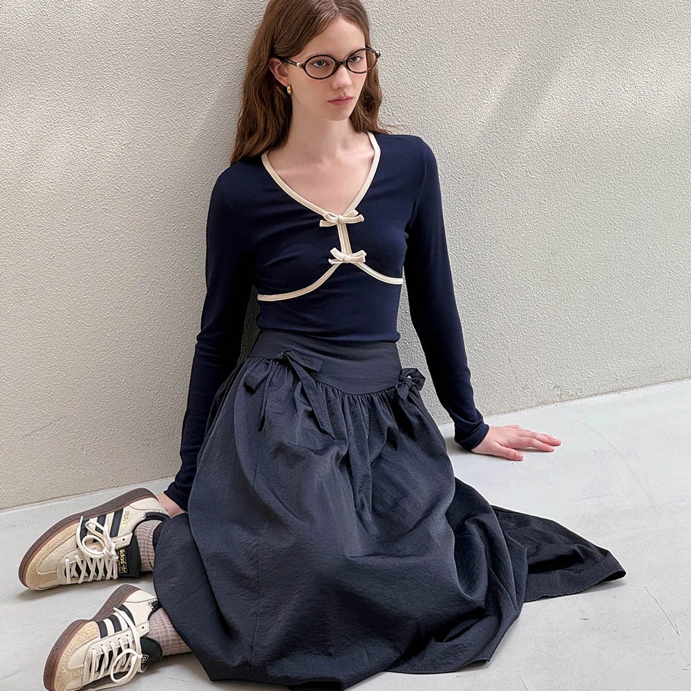 Shirring Ribbon Navy skirt