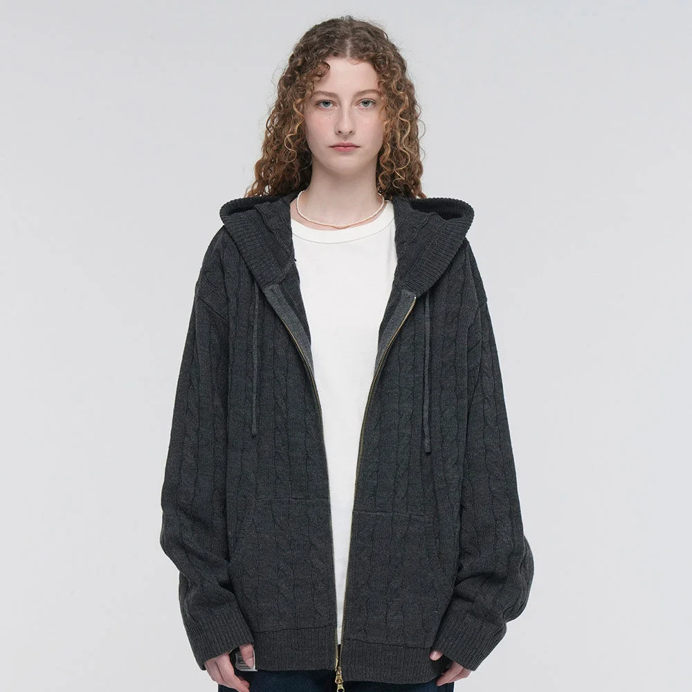 CABLE KNIT ZIP-UP HOODIE (CHARCOAL)