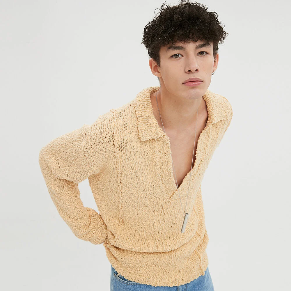 UNISEX, Roen Pin Tuck Loosfit Collar Knit / Vanilla Yellow