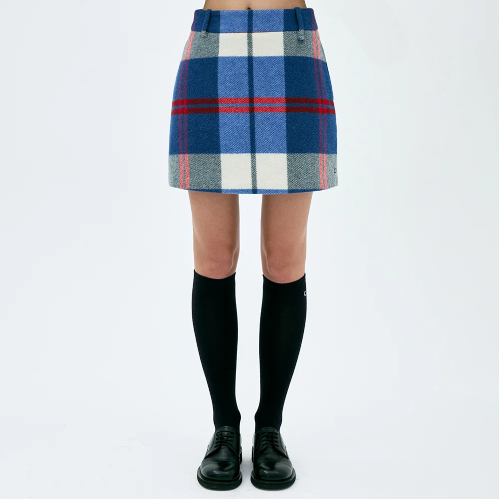Wool Check Skirt (Blue)