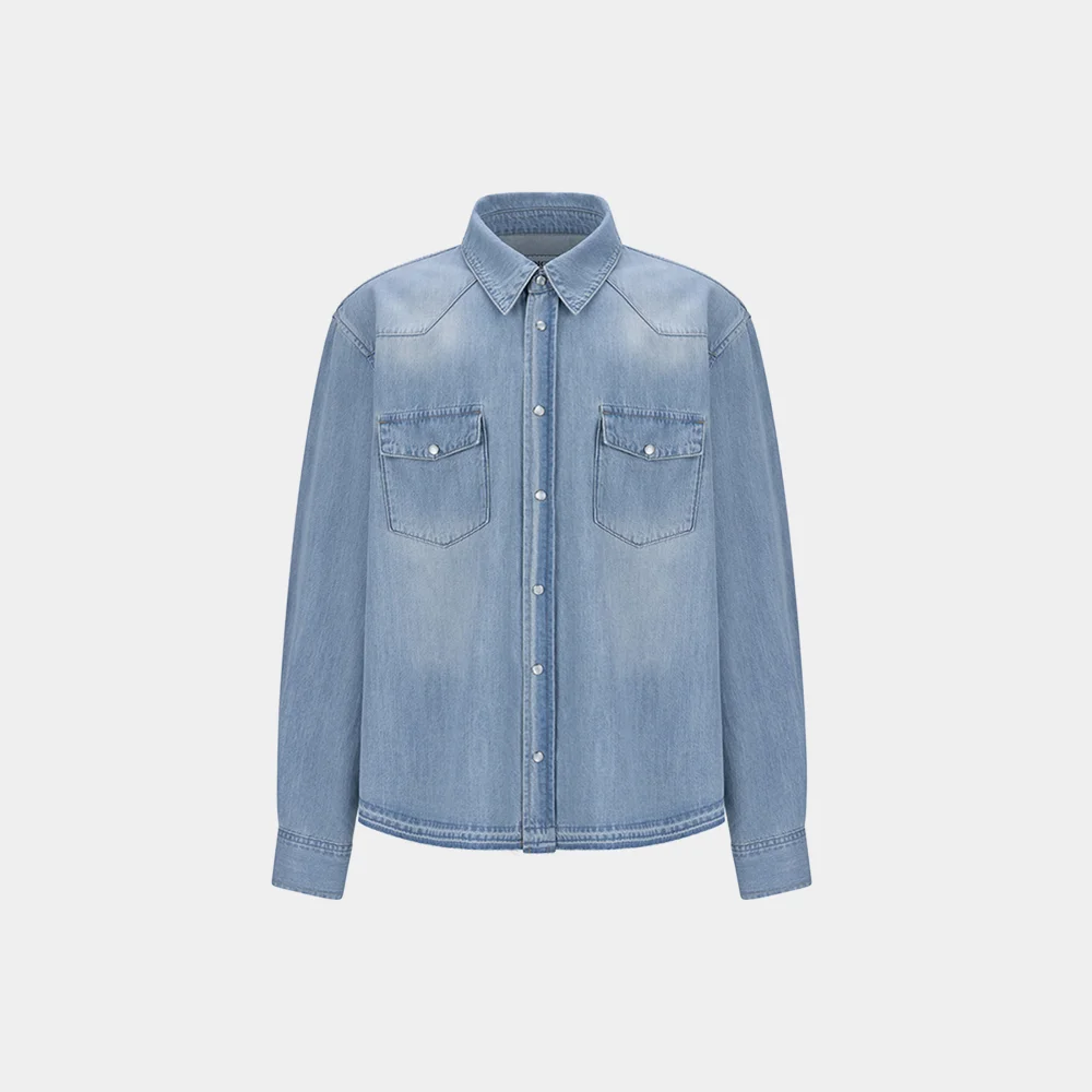 WASHED WESTERN DENIM SHIRT - BLUE