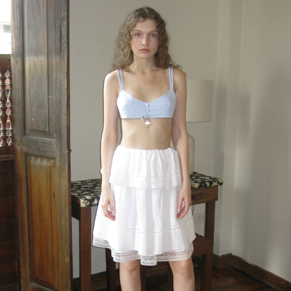 Double Flared Blouse & Skirt (White)