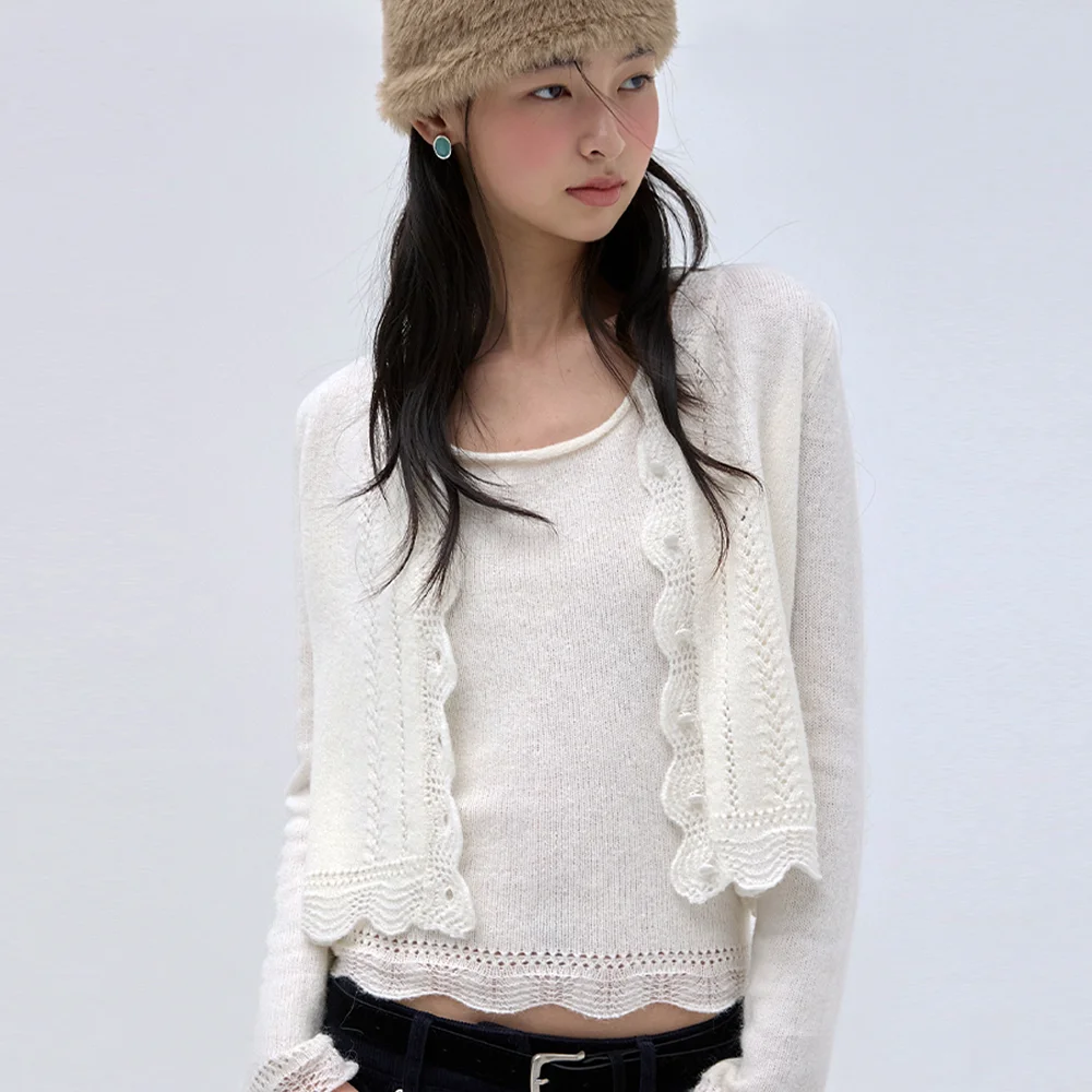 Scallop Lace Cardigan Set Ivory