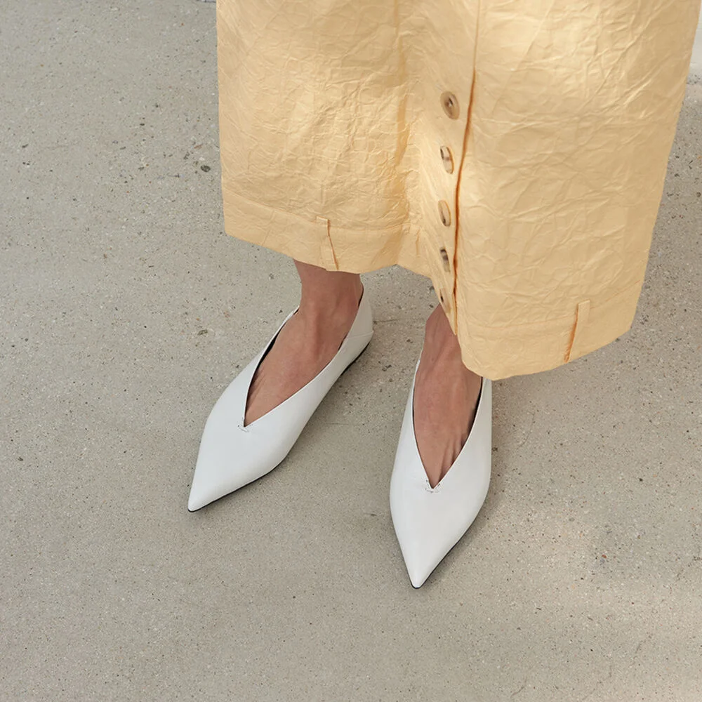 Inès Flat Leather White