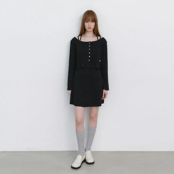 CARDIGAN SET-UP WAFFLE DRESS S (OP-6343)