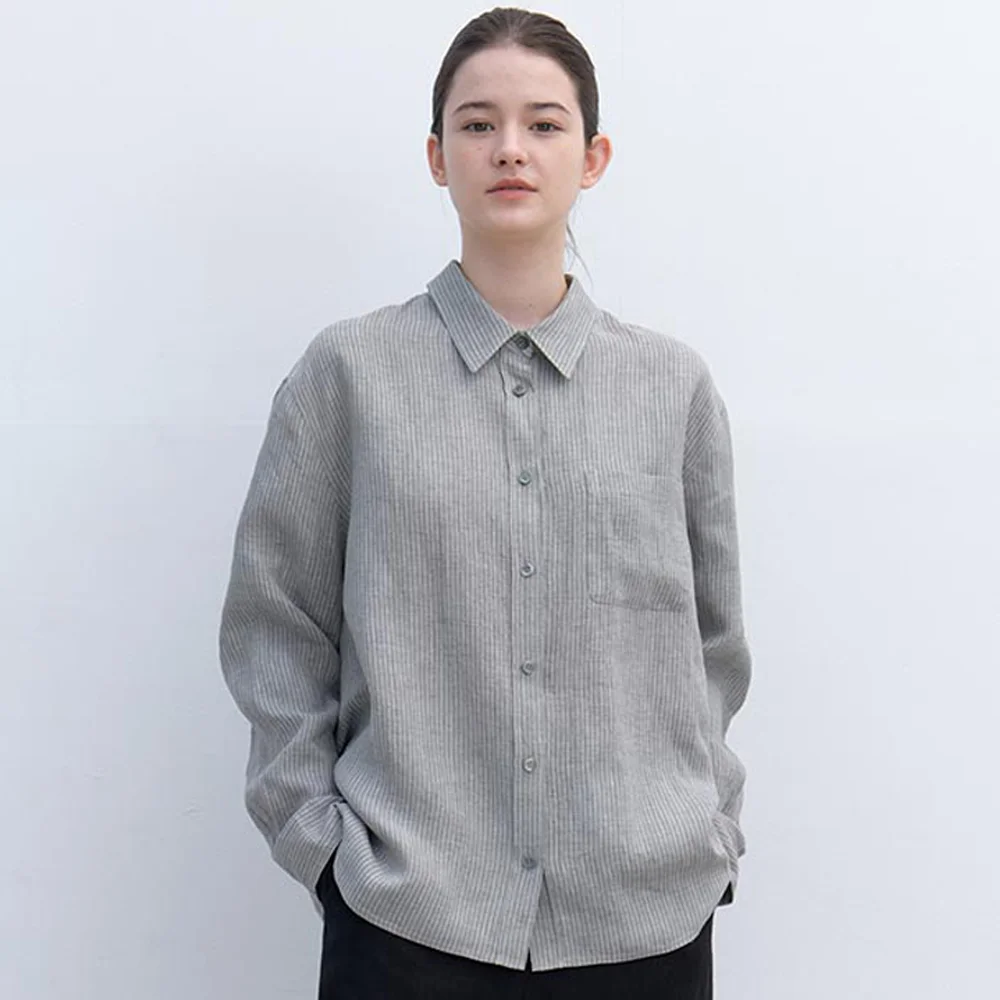 linen stripe shirts-grey