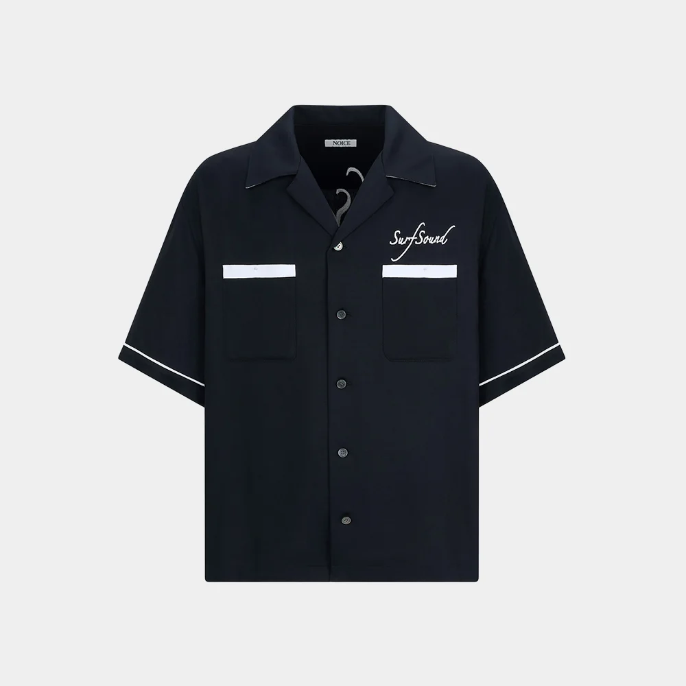 EMBROIDERED BOWLING SHIRT - BLACK