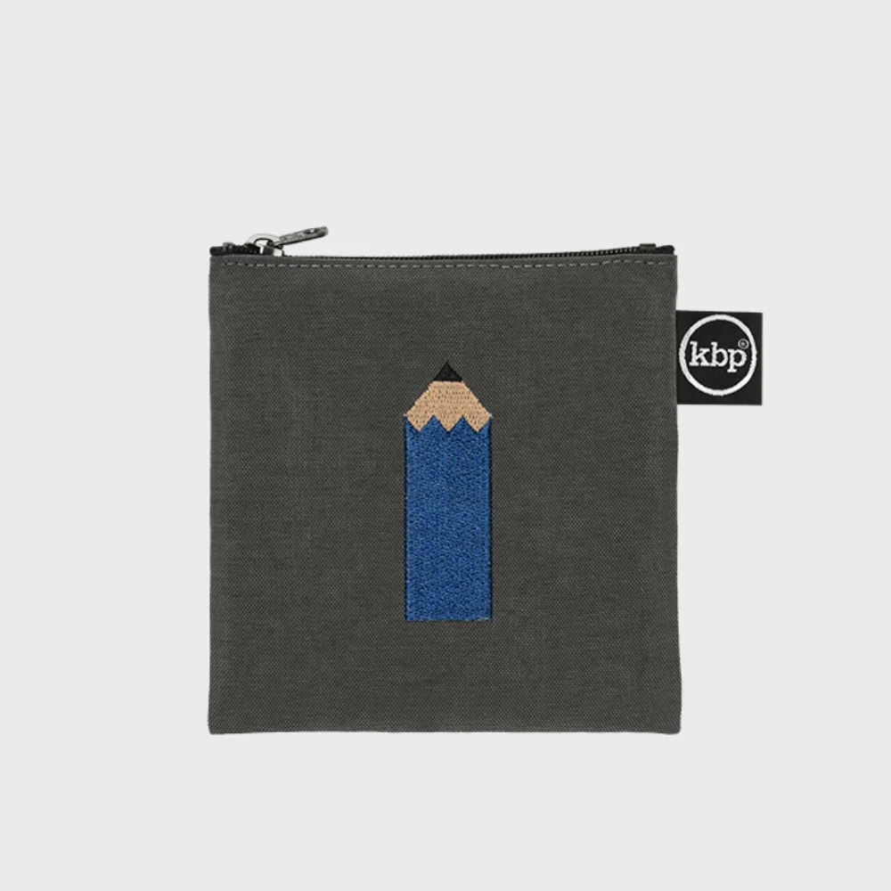 筆 深 灰色 刺繡 方形 化妝袋