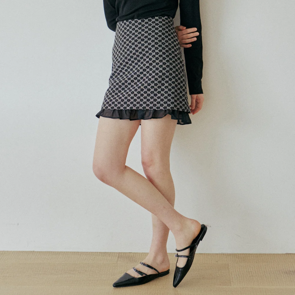 JACQUARD FLOWER SKIRT_BLACK