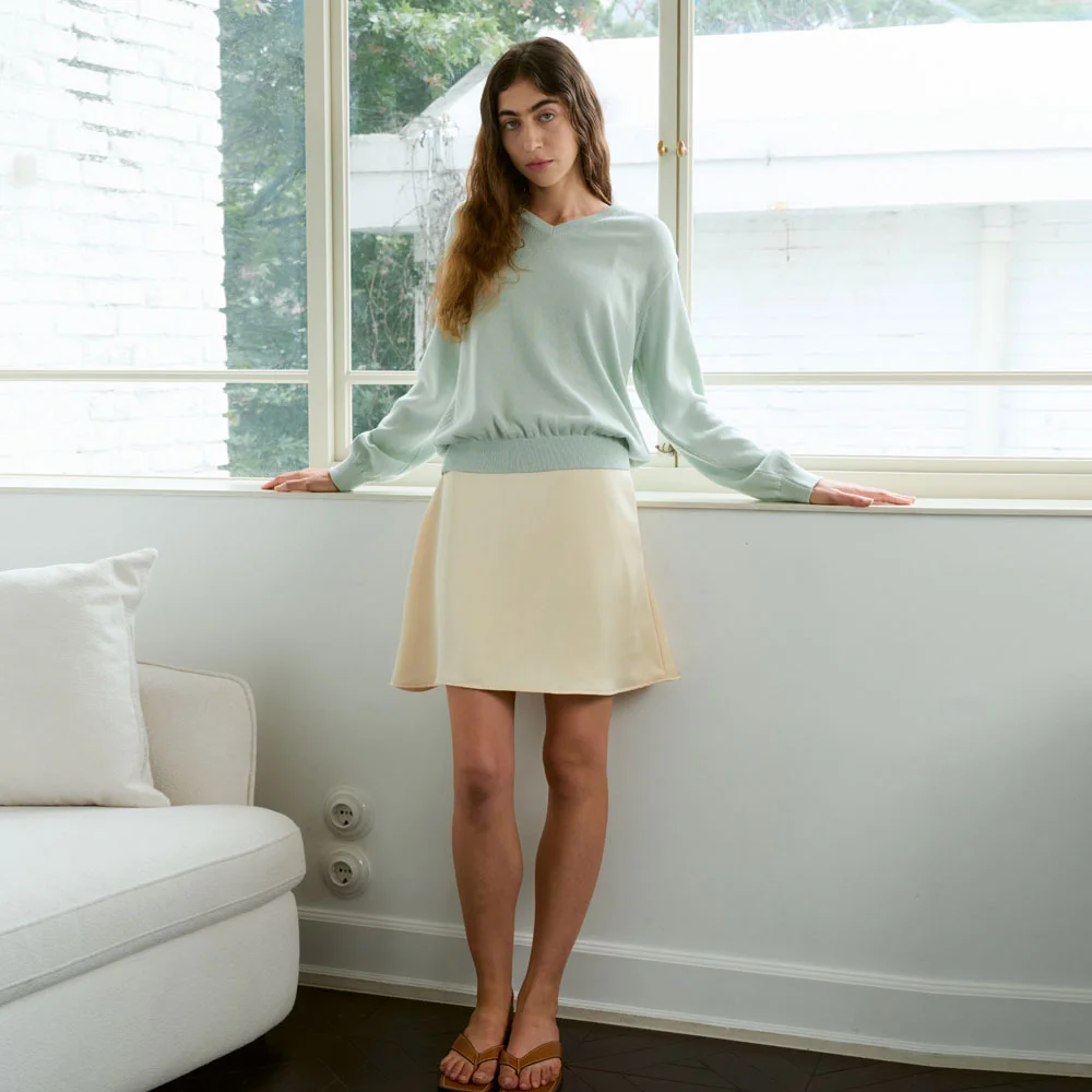 Satin Flared Mini Skirts (Lemon)