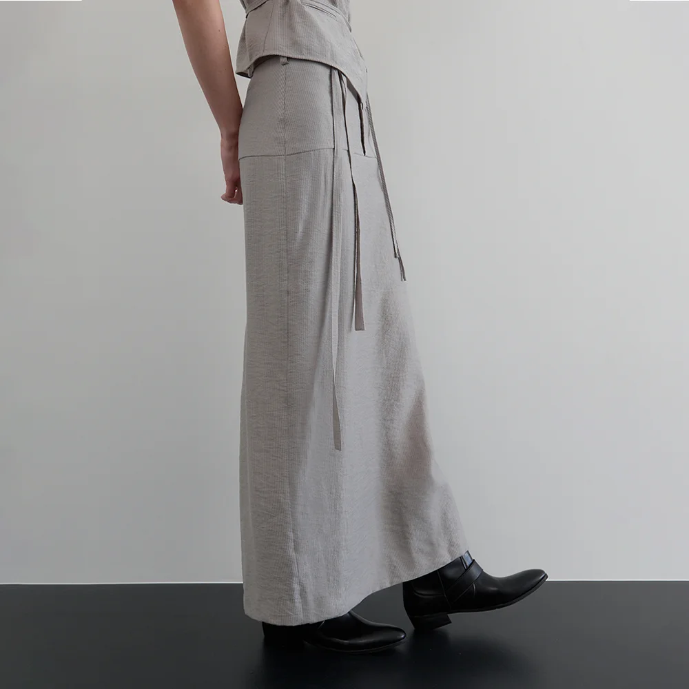 Strap Detailed Stripe Skirt (gray)