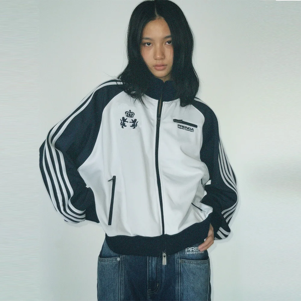 RAGLAN TRACK JERSEY JACKET LIGHT GRAY NAVY