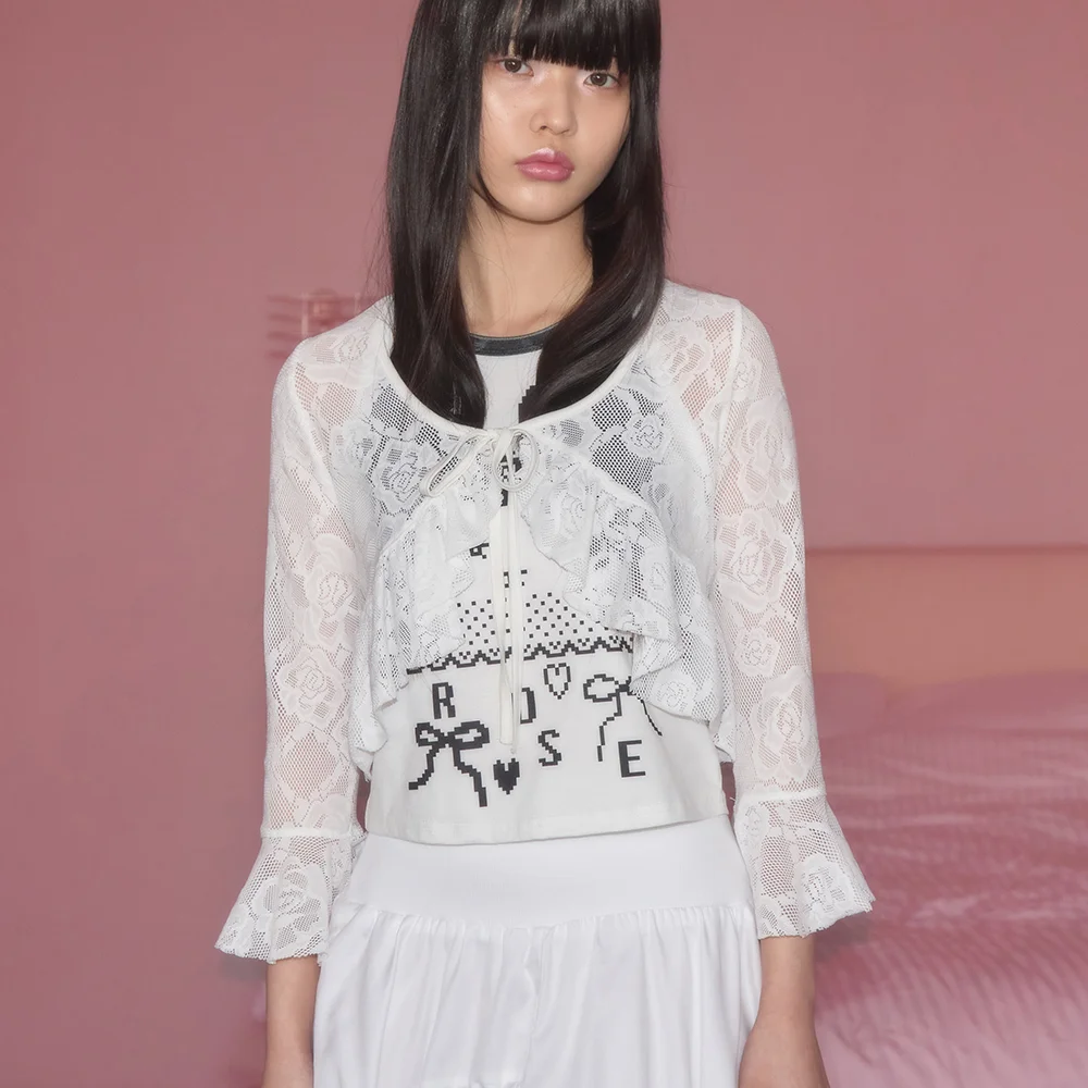 ROSE LACE FRILL CARDIGAN WHITE