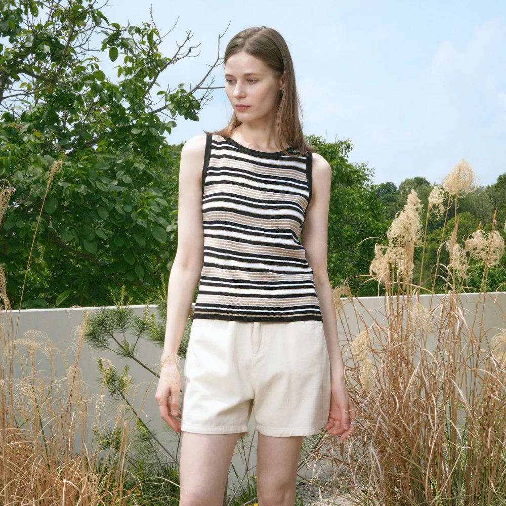 Summer Striped Round Neck Sleeveless Knit (black)