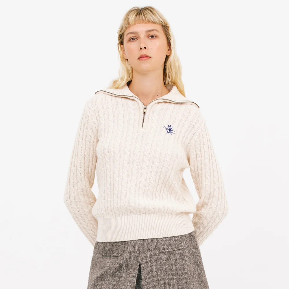 JK half zip-up cable knit_cream