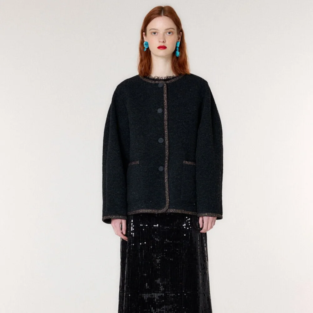 VOLUMED WOOL CARDIGAN(DARKGRAY))
