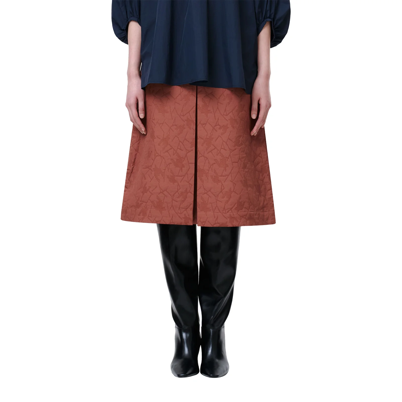 FRONT TUCK MIDI SKIRT (UMBER)