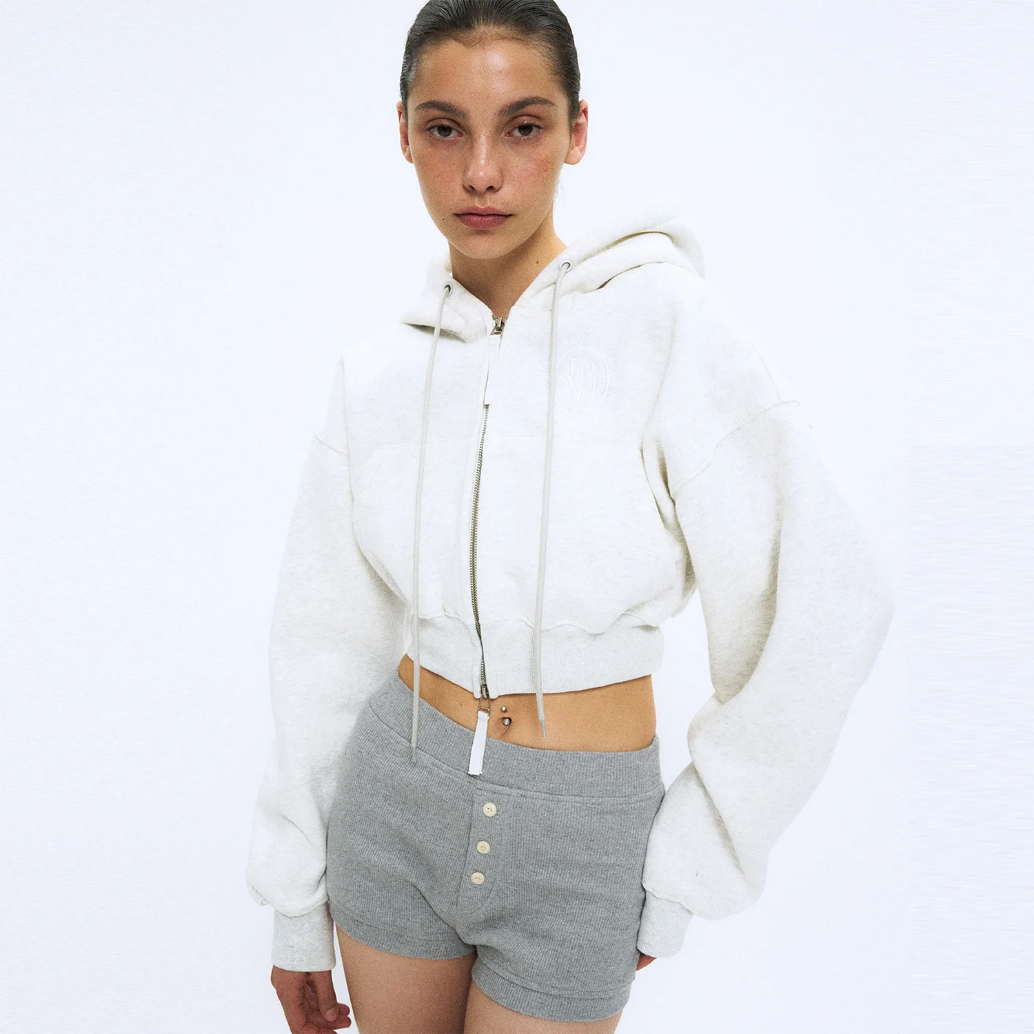 CLASSIC LOGO CROP HOODIE_MELANGE