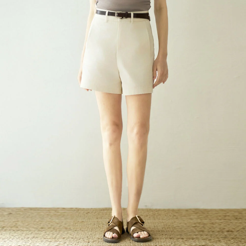 Belted cotton short pants_3 Colors