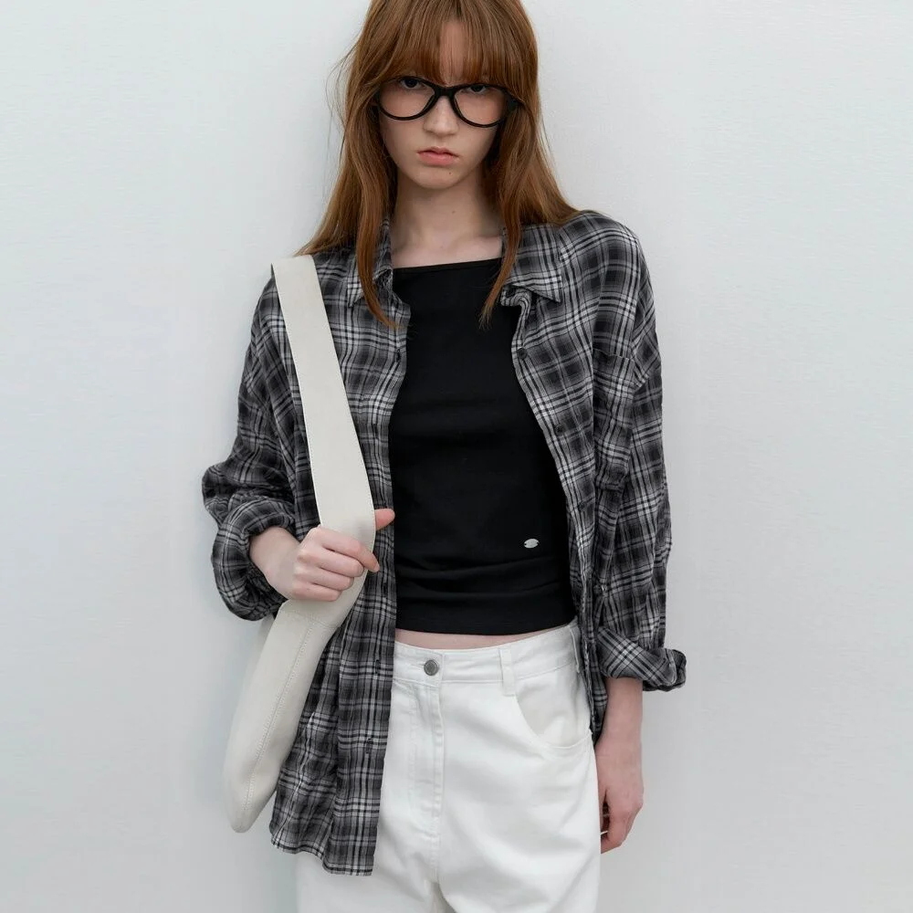 GRADATION PLAID CHECK OVERSIZED SHIRT (BL-4397)