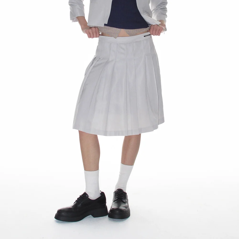 PAIRED PLEATED MIDI SKIRT_BEIGE GREY