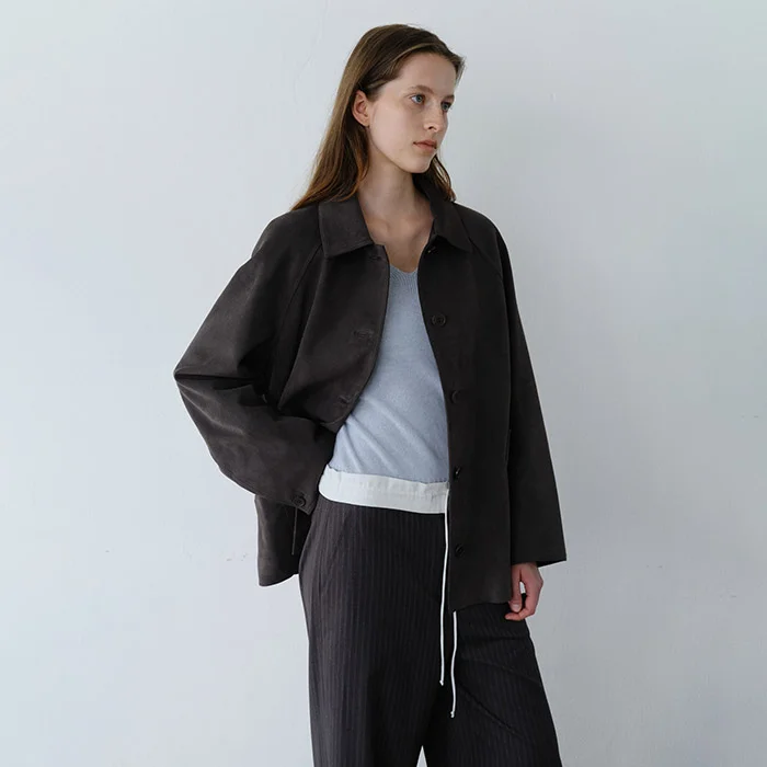 SUEDE SINGLE HALF COAT - DARK GREY
