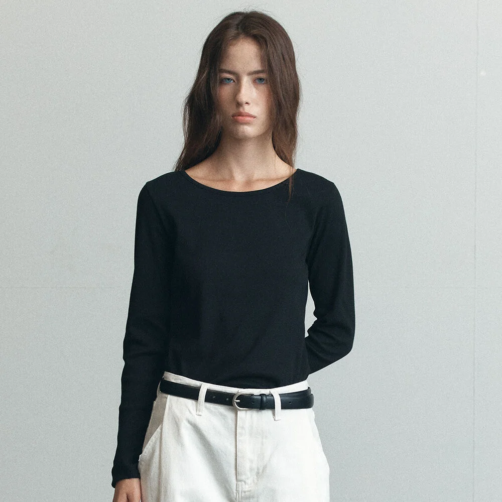 Soft ribbed basic longsleeve T-shirt _Black