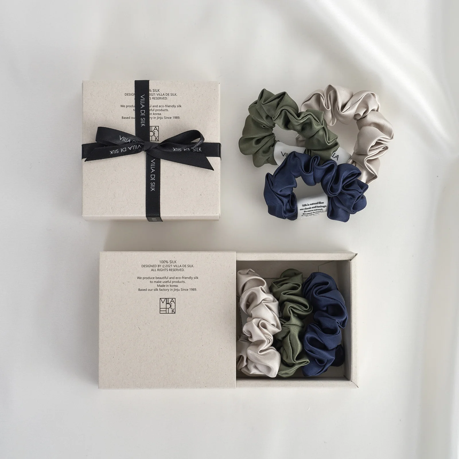 Baby scrunchie 3set (Silver/Khaki/Navy) 真絲 髮圈
