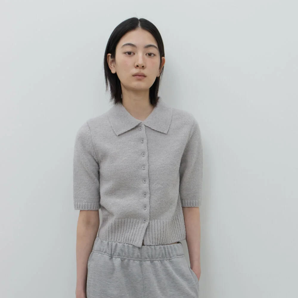 HALF-SLEEVE COLLAR CARDIGAN / GREY