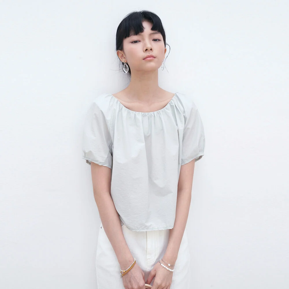 SHIRRING CROP BLOUSE_MINT