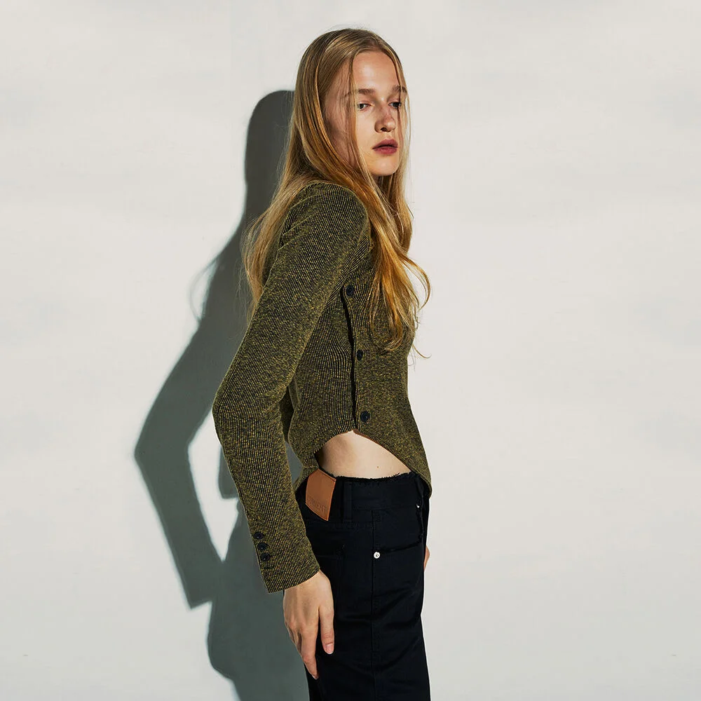 OBLIQUE RIBBED CARDIGAN
