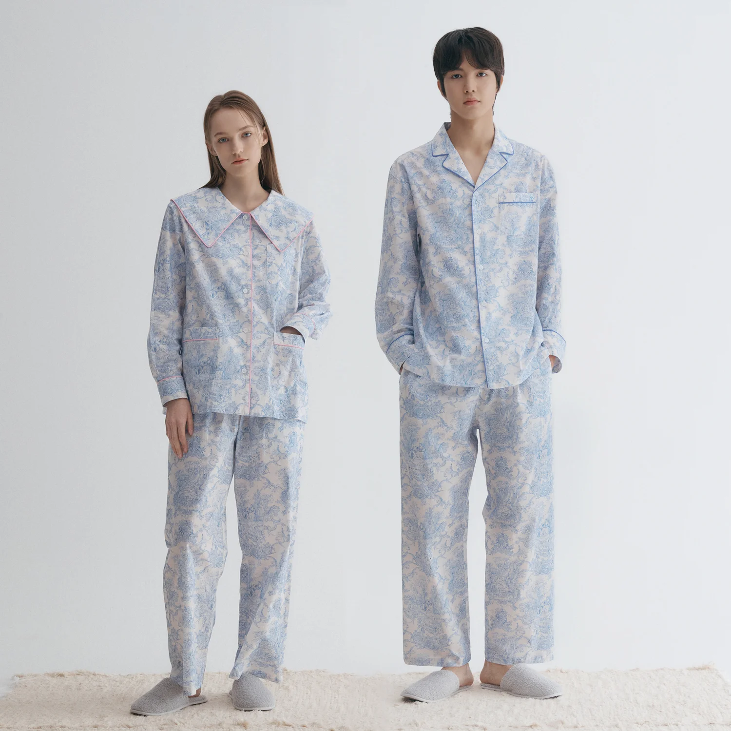 藍色 Toile de Jouy 睡衣 Pair 男女 SET