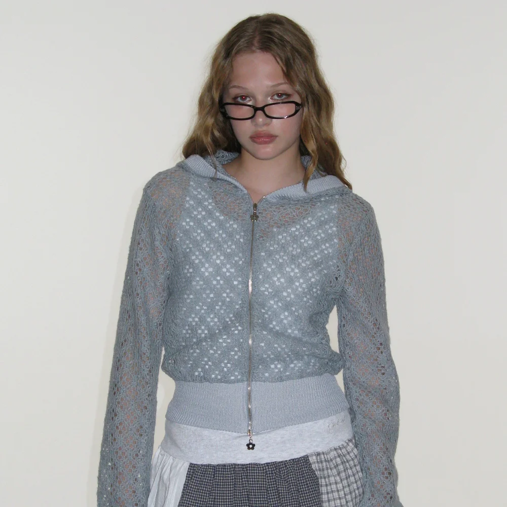 PUNCHING KNIT HOODIE_DUSTY BLUE