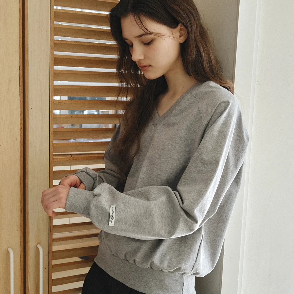Plush V-Neck Sweatshirt_GRAY(W26TP18)