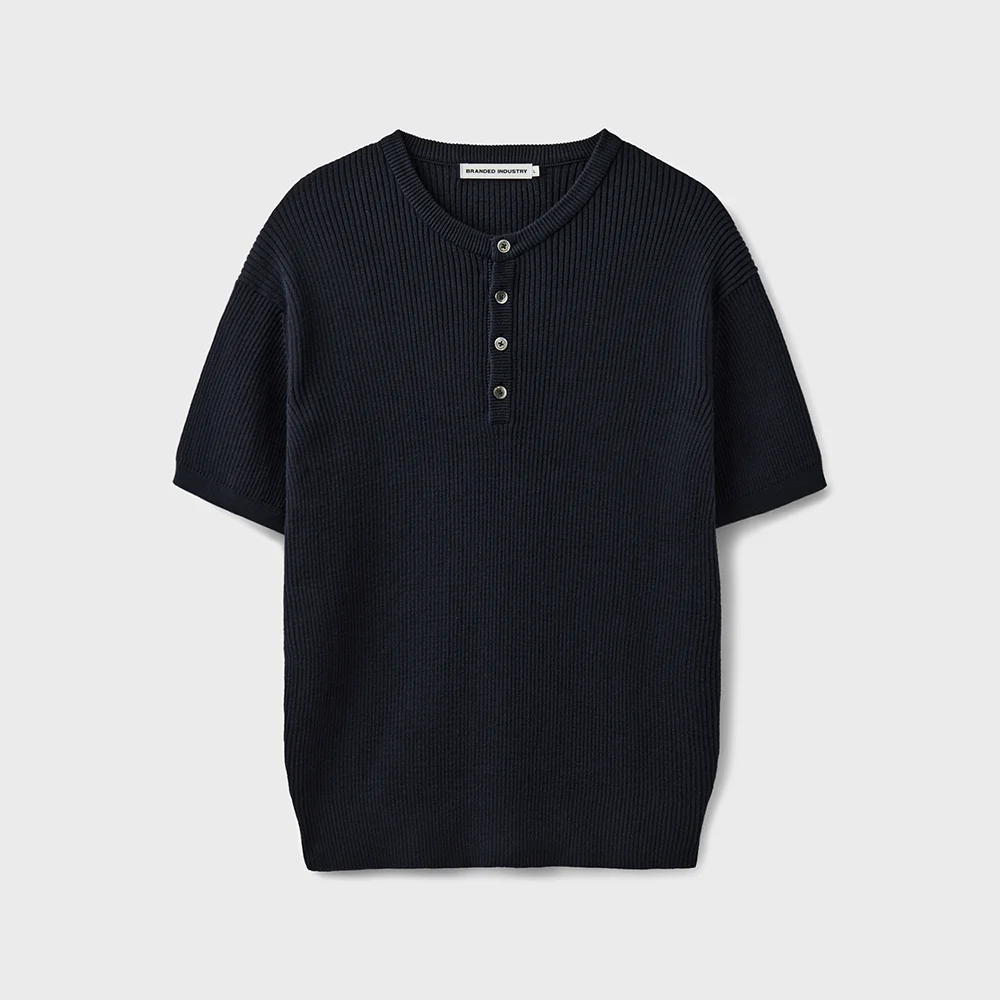 HARD TWIST RIBBED HENLEY NECK HALF KNIT