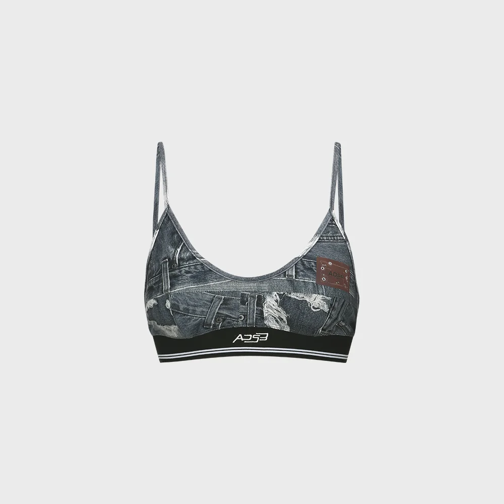 (WOMEN) DENIM PRINTED BRA-TOP atb1112w(BLACK)