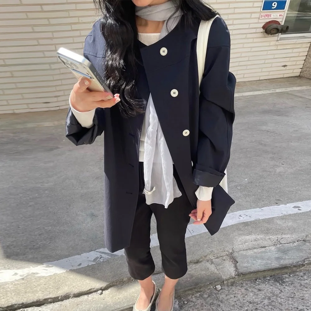 collarless half trench coat_navy