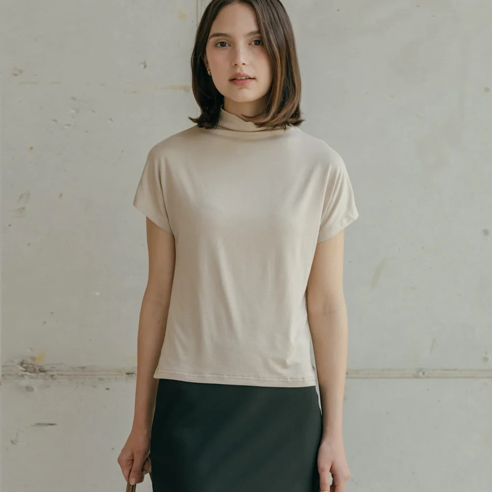 Turtleneck short-sleeved T-shirt_6colors