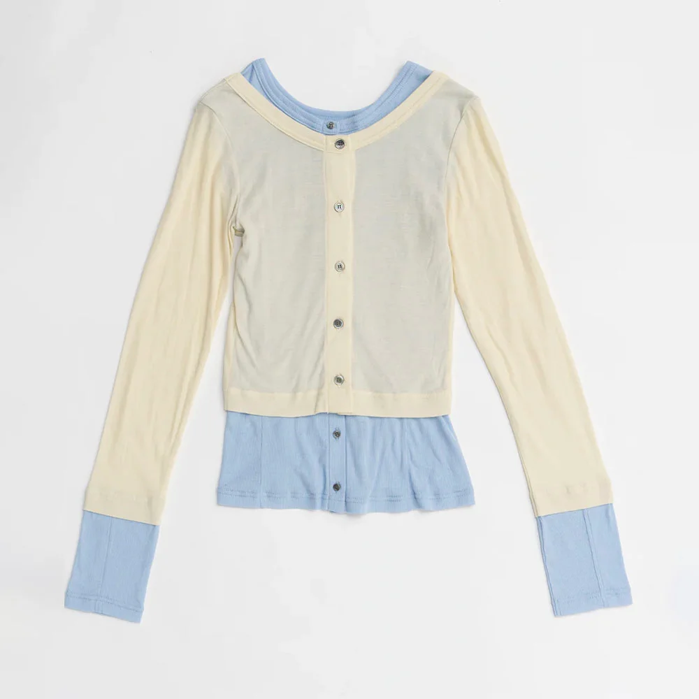 (W) 2WAY NECK BICOLOR COMFORT TOP (YEL)