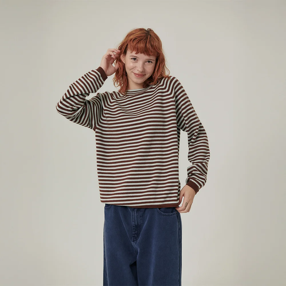 Weyve Stripe Loose Fit Round Knit Brown/Mint