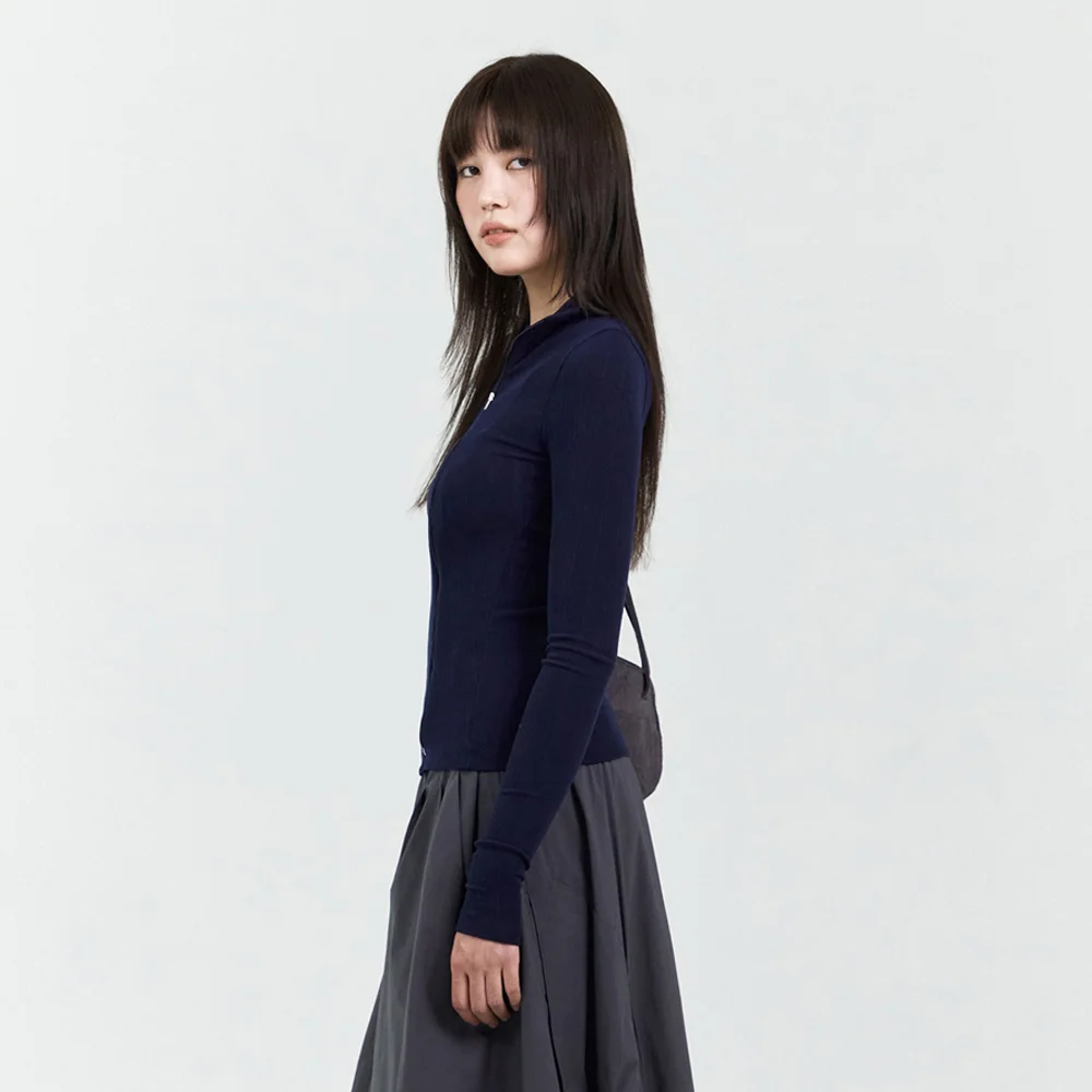 WOMENS CURVED RIBBED ZIP-UP NAVY