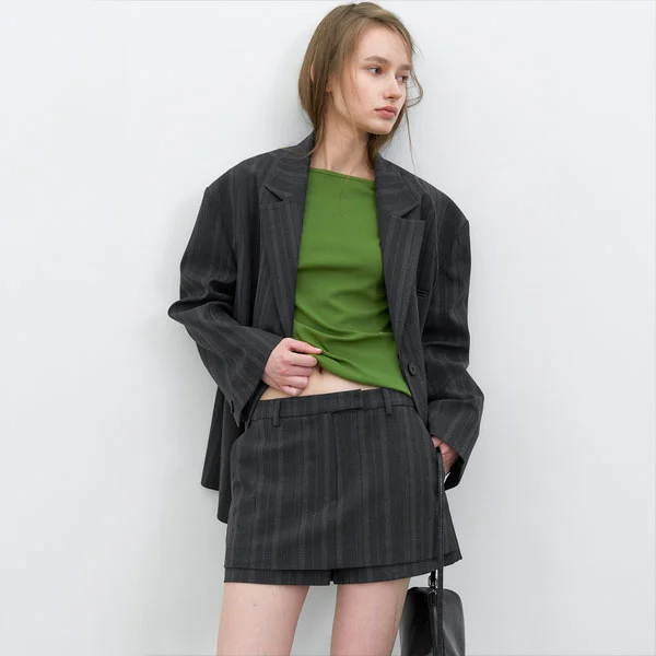 (PT-5805)MULTI STRIPE SET-UP LOWRISE SKIRT PANTS