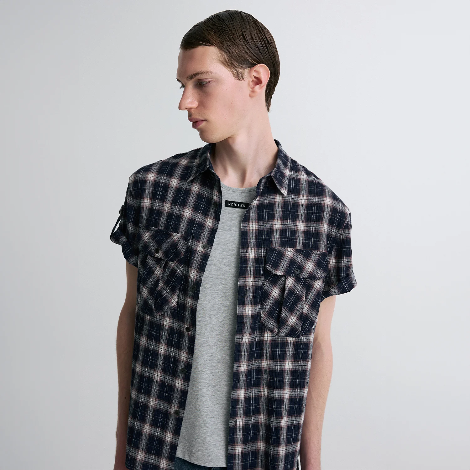 ROLL-UP SLEEVE CHECK SHIRT NAVY