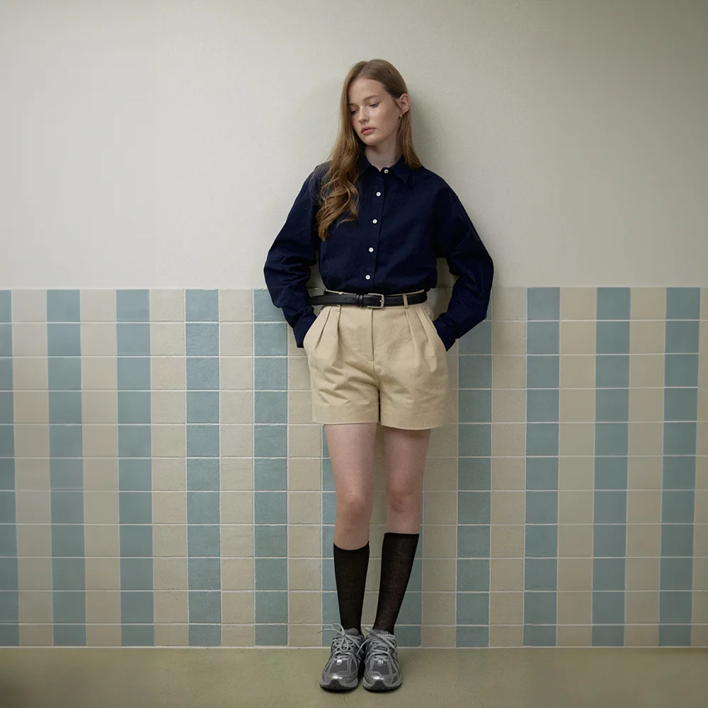Brushed Pintuck Shorts_Light Beige