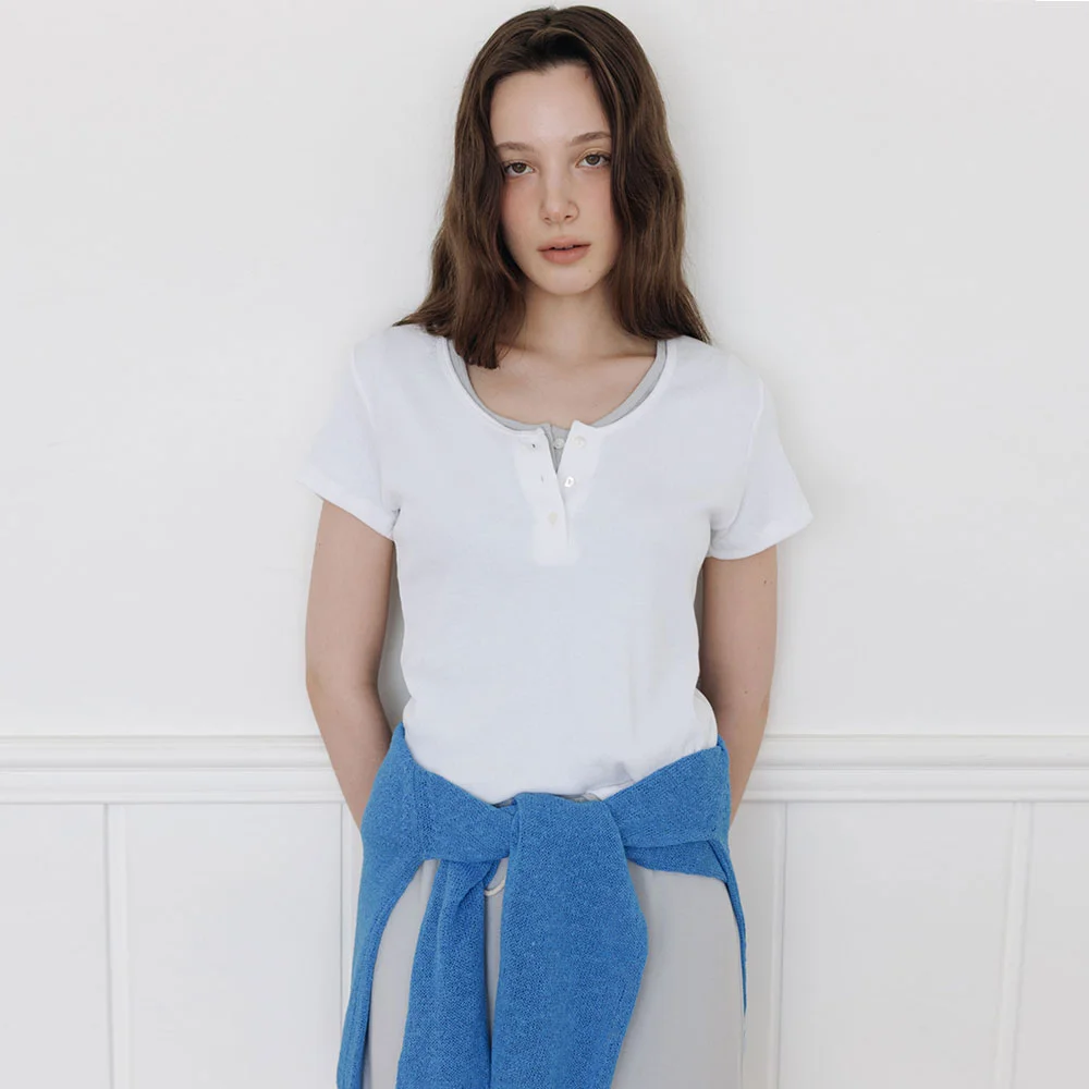 Half Button T-shirt(White)