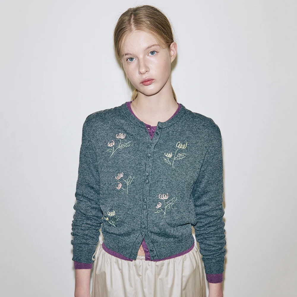 Flower Drawing Cardigan (Charcoal)