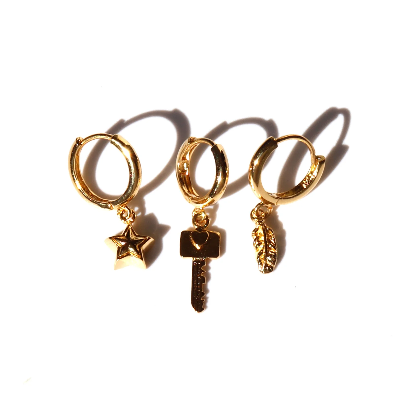 Mini pendant onetouch gold Earring 迷你 星星, 鑰匙 金色 吊飾 一觸式戒指 耳環